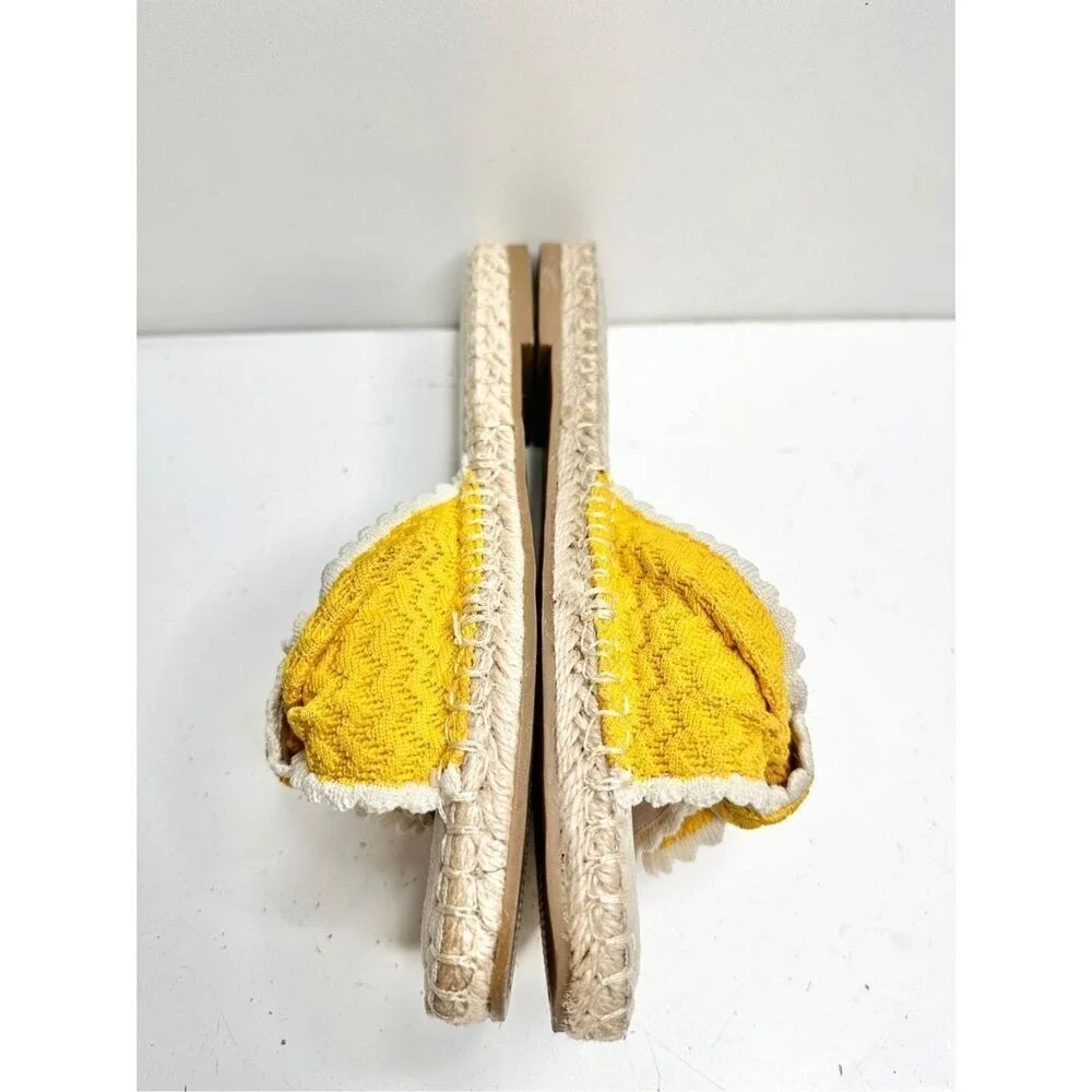 Bandolino Yellow Crochet Bow Espadrille Slide Sandals Womens Size 7.5M Flats